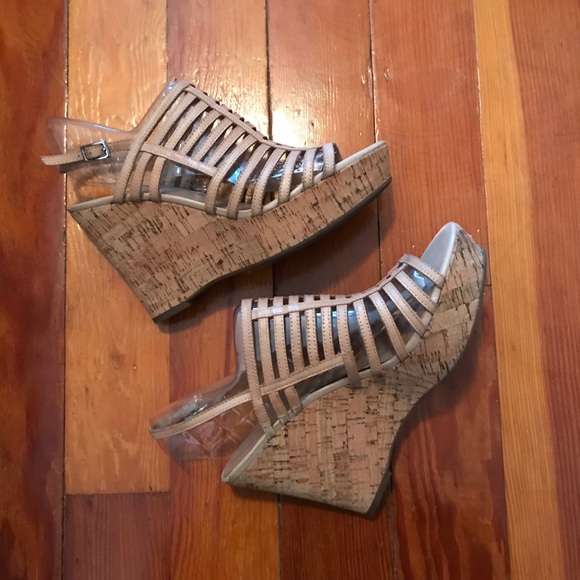 Franco Sarto Strappy Cork Wedges - Picture 2 of 7